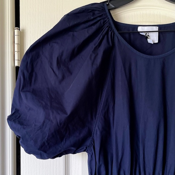 G. Label By Goop Sheely Puff Sleeve Midi Dress Navy Blue Cotton 6 EUC - Picture 3 of 7